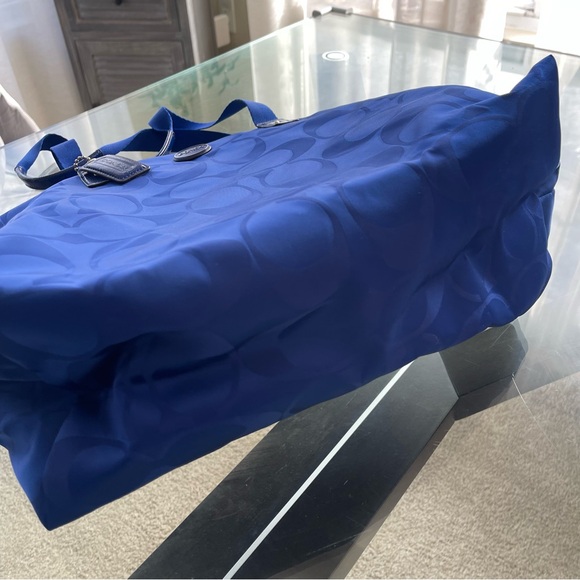 COACH Signature Getaway Weekender Tote Bag Blue Detachable Toiletry Bag Y2K - Picture 4 of 11